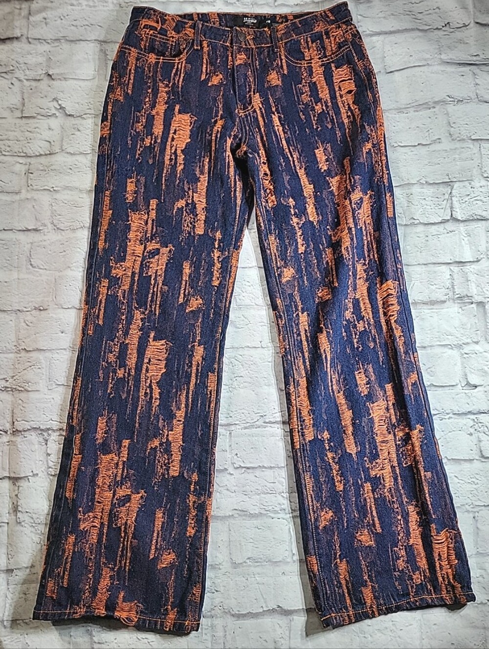 Jaded London Jeans Womens 30(32x32) Blue Orange Low Rise Wide-Leg Baggy Denim